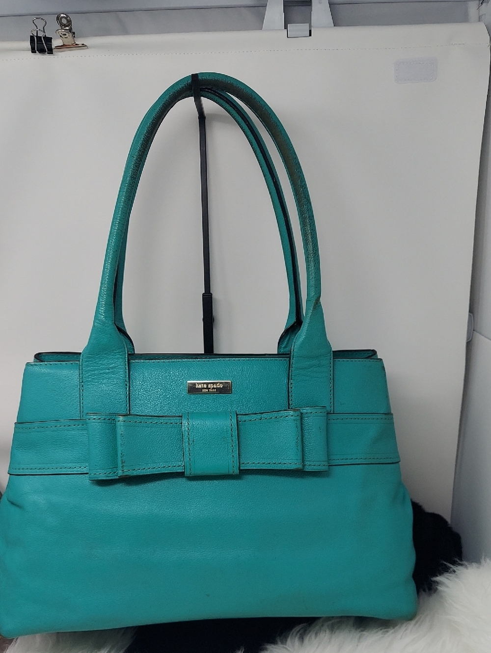 kate spade Teal Villabella Avenue Bow-Accent Leather Shoulder Tote